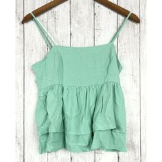 Forever 21 Women S Sage Blue Cami Sleeveless Woven Ruffle Top. Summer Cotton Camisole With Ruffled Straps, Summer Vacation Peplum Top With Ruffles, Cotton Camisole With Ruffled Straps For Summer, Spring Cami Vest With Adjustable Straps, Sleeveless Summer Vest With Adjustable Straps, Spring Sleeveless Vest With Adjustable Straps, Summer Sleeveless Camisole For Brunch, Sleeveless Ruffled Crop Top For Vacation, Spring Tank Vest With Adjustable Straps