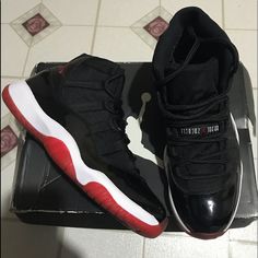 Jordans Bred 11 2012 10/10 Condition Best Offer Takes Them Size 11 Trade For Yeezy High-top Jordan Shoes With Red Sole, Jordan Bred 11, Jordan Bred, Bred 11, Sneakerhead Room, Jordans For Men, Jordan Shoes, Sneaker Head, Air Jordan Sneaker