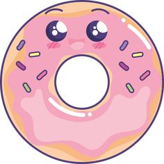 a pink donut with sprinkles and eyes