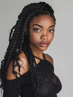 Discover Twist Braid Styles: Perfect Hairstyles for Every Occasion Crochet Twist Styles, Senegalese Twist Hairstyles, Braids With Shaved Sides, Short Twists, Chunky Twists, Grey Crochet, Twist Braid, Crochet Twist, Square Face Shape