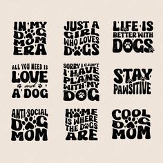 six different types of lettering that say i love you and stay home with my dog