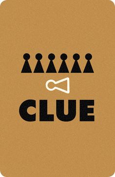 a group of people standing in front of the word clue on a piece of brown paper