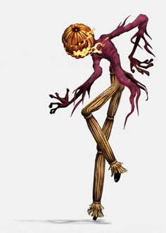 a cartoon character with an orange pumpkin on his head and hands in the shape of a skeleton