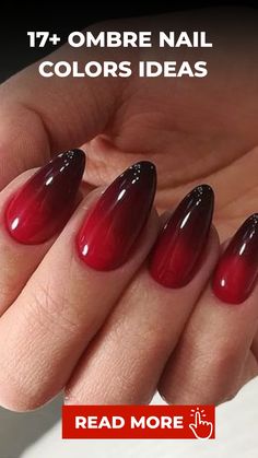 17+ Ombre Nail Colors Ideas Black And Red Ombre Halloween Nails, Berry Ombre Nails, Red Ombre Almond Nails, Ombre Red Nails Acrylic, Red And Black Ombre Nails Coffin, Red And Pink Ombre Nails, Red Ombre Nails Acrylic, Dark Red Ombre Nails, Red Ombre Nail Designs