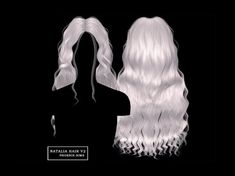 two women with long white hair standing next to each other in front of a black background