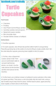 the instructions for how to make turtle cupcakes