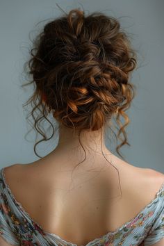 Embrace free-spirited charm with the Bohemian Twisted Updo. This carefree hairstyle features twisted strands woven into a chic updo, adding a touch of bohemian flair to your look. Click for more! Upstyles For Curly Hair, Curly Boho Updo, Curly Romantic Updo, Whimsical Wedding Updo, Rustic Wedding Updo, Natural Curls Updo Wedding, Whimsical Bridal Hair Updo, Updos For Medium Length Hair Curly, Curly Updo Wedding Hair