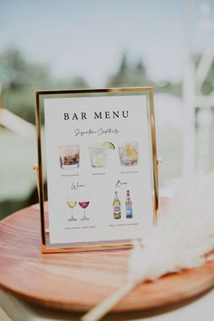 a menu sitting on top of a wooden table