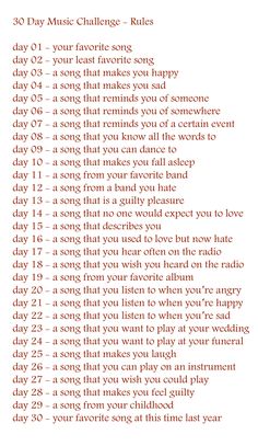 the 30 day music challenge rules