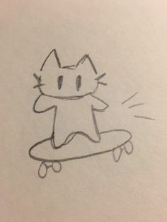 a drawing of a cat riding a skateboard