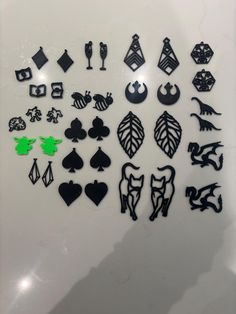 various black and white stickers on a table