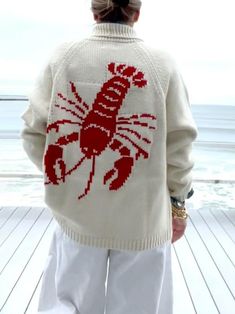 Fun Lobster Cardigan Sweater Jacket Needle Cushion, Loose Cardigan, Knitting Women Cardigan, Closet Inspiration, Cardigan Sweater Jacket, Knit Sleeve, Collars For Women, Punch Needle, Neck Pattern