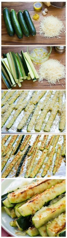 the process of making zucchini bread with cheese and other ingredients on it, including grated parmesan cheese