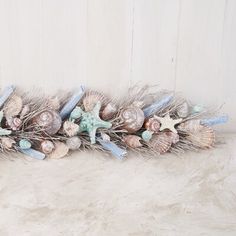 some sea shells are laying on top of each other in the shape of a long row