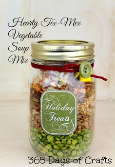 a jar filled with lots of different types of beans and other things to make it look like