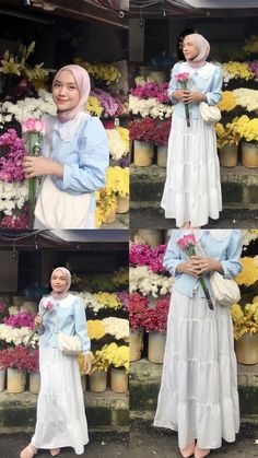 follow for more recommendations 🦋 Fairy Dress Hijab, Dress Outfit Hijab, Outfit Rok, White Skirt Outfits, Tutorial Hijab Pashmina, Outfit Hijab Casual