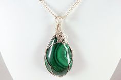 Malachite Sterling Silver Wire Wrapped Pendant by AliraTreasures, $129.00 Fine Necklace, Malachite Pendant, Green Gemstones, Wrapped Pendant, Wire Wrapped Pendant, Necklace Gift, Silver Wire