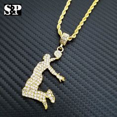 Gold Plated Lab Diamonds On Pendant 4mm 24" Rope Chain Necklace Boys, Jewelry Boys, Basketball Dunk, Mens Accessories Jewelry, Cool Necklaces, Rope Chain, Lab Diamonds, Gold Plate, Lab