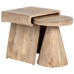 two wooden stools stacked on top of each other