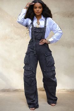 Cargo Denim Jumpsuit | MABEL LOVE Army Overalls Outfit, Cargos And Bodysuit, Cargo Jumpsuit Outfit, Womens Jumpsuit Outfits, Stylish Fits, Cargo Jumpsuit, Overalls Outfit, Stylish Work Attire