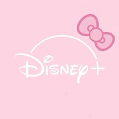 the word disney plus with a pink bow on it's head and an image of a