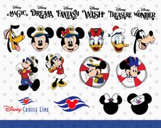 mickey mouse and other disney characters are shown in this image with the same color scheme