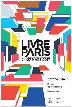 a poster for the paris art fair with colorful squares and lines on it's sides