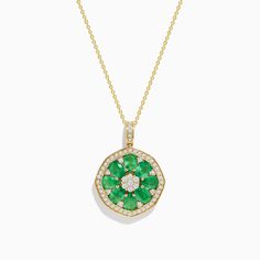 Effy Brasilica 14K Yellow Gold Emerald and Diamond Pendant Yellow Gold Multi-stone Jewelry, Yellow Gold Multi-stone Round Jewelry, Multi-stone Round Jewelry For May Birthstone, Gold Multi-stone Jewelry For May Birthstone, 14k Yellow Gold Jewelry For May Birthstone, Multi-stone Emerald Gold Jewelry, Yellow Gold Multi-stone Necklace For May Birthstone, Round Multi-stone Emerald Jewelry, Green 14k Gold Round Necklace