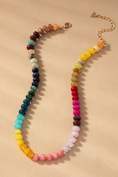 Natural agate beaded necklace in various color patterns. All necklaces size: 16" + 3" extender. Birthday Deals, Curvy Girl Dress, Custom Trucker Hats, Neck Jewellery, Necklace Size, Agate Beads, Necklace Sizes, Bottom Clothes, Chic Boutique