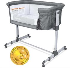 a baby crib is shown with the award seal