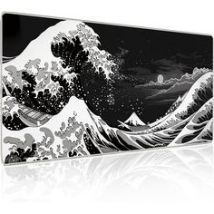 the great wave in black and white is featured on this metal wall art piece, which features