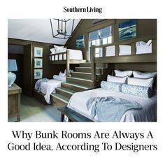 the cover of southern living magazine features an image of a bedroom with bunk beds and stairs