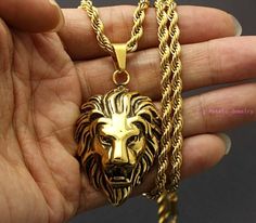 43mm*30mm Yellow Gold Tone Lion Head Pendant Bilker Male Necklace 316L Stainless Steel Fashion Jewelry Free Chain 60cm Long _ - AliExpress Mobile Men's Necklace Gold, Gold Pendants For Men, Fancy Jewelry Necklace, Lion Pendant, Antique Jewellery Designs, Gold Chain Design, Mens Gold Jewelry, Mens Gold Bracelets, Gold Rings Fashion