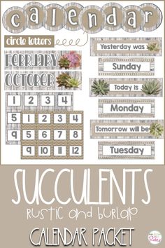 a calendar with succulents on it and the words, calendar stickers