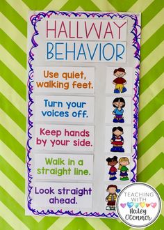 a sign that says, hallway behavior use quiet walking feet