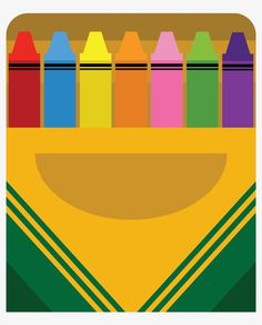 a group of crayons sitting on top of a yellow container filled with colored pencils