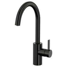 a black faucet on a white background with no one in the photo to describe