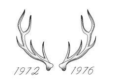 two deer antlers with the numbers 1932 - 1970 written in black ink on a white background