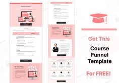 a pink and black website design with the title get this course funnel template for free