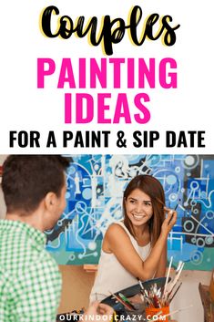 text reads "couples painting ideas for a paint & sip date" with couple painting on canvases together Paint Your Partner Date Night, Date Night Painting Ideas At Home, At Home Paint Night Ideas Couples, Couple Painting Date Ideas, Couples Painting Together, Paint Ideas For Couples