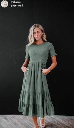 Sunday Church Outfit Spring, Mission Trip Outfits, Church Outfit Spring, Sunday Church Outfits, Business Casual Clothes, Closet Must Haves, Sage Dresses, Outfit Modest