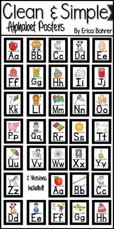 an alphabet poster with the words clean and simple