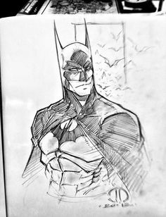 a pencil drawing of batman standing in front of a window with his hands on his chest