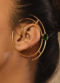 Gold Plated and Green Zircon Ear Cuff Zaza By Somya - Fabilicious Fashion Feminine Jewelry, Indian Wedding Wear, Gold Ear Cuff, Sand Casting, Necklace Sets, Rings Bracelets, Confident Woman, Buy Gold, Mixed Metals