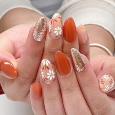 Fresh Manicure, Fall Gel Nails, Cute Nails For Fall, Easy Nails, Thanksgiving Nails, Orange Aesthetic, Fall Nail Art