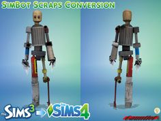 two images of a robot standing next to each other with the words simot scraps convention on it