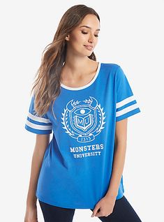 Disney Pixar Monsters University Jersey Womens Tee, BLUE, hi-res Nerdy Shirts, Monsters University, Monster University, Disney Tees, What Ever, Alma Mater, White Jersey, Give Back, Diy Shirt