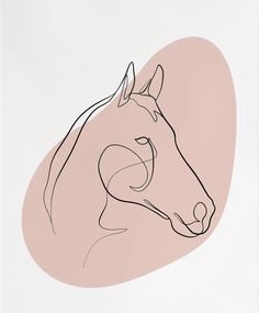 a line drawing of a horse's head on a white background with pink circle