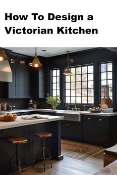 Victorian Kitchen Planning_ How to Design a Space That's Both Beautiful and Functional Model Dapur, Victorian Kitchen, Black Kitchen Cabinets, Dark Home, Kitchen Inspiration Design, Black Cabinets, Dream House Interior, Large Kitchen