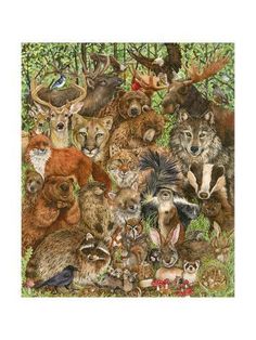 a painting of many different types of animals